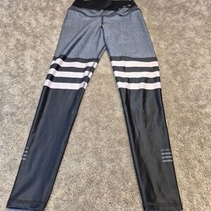 Drakon Cool Fit Women's Small Leggings Black Grey Striped Athletic Activewear